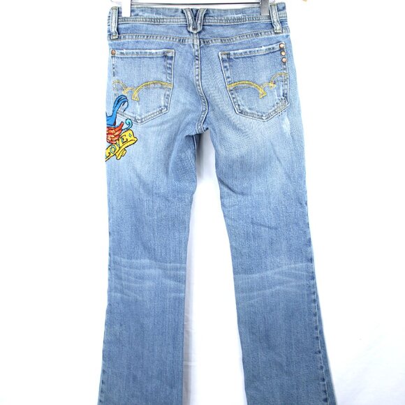 Miss Me Women's Sz 27 Embroidered JP4034D Angelina Straight Flared Raw Hem Jeans - Picture 11 of 13